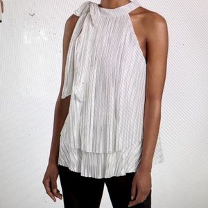 MSK White Pleated Halter Top~Sm~NWT